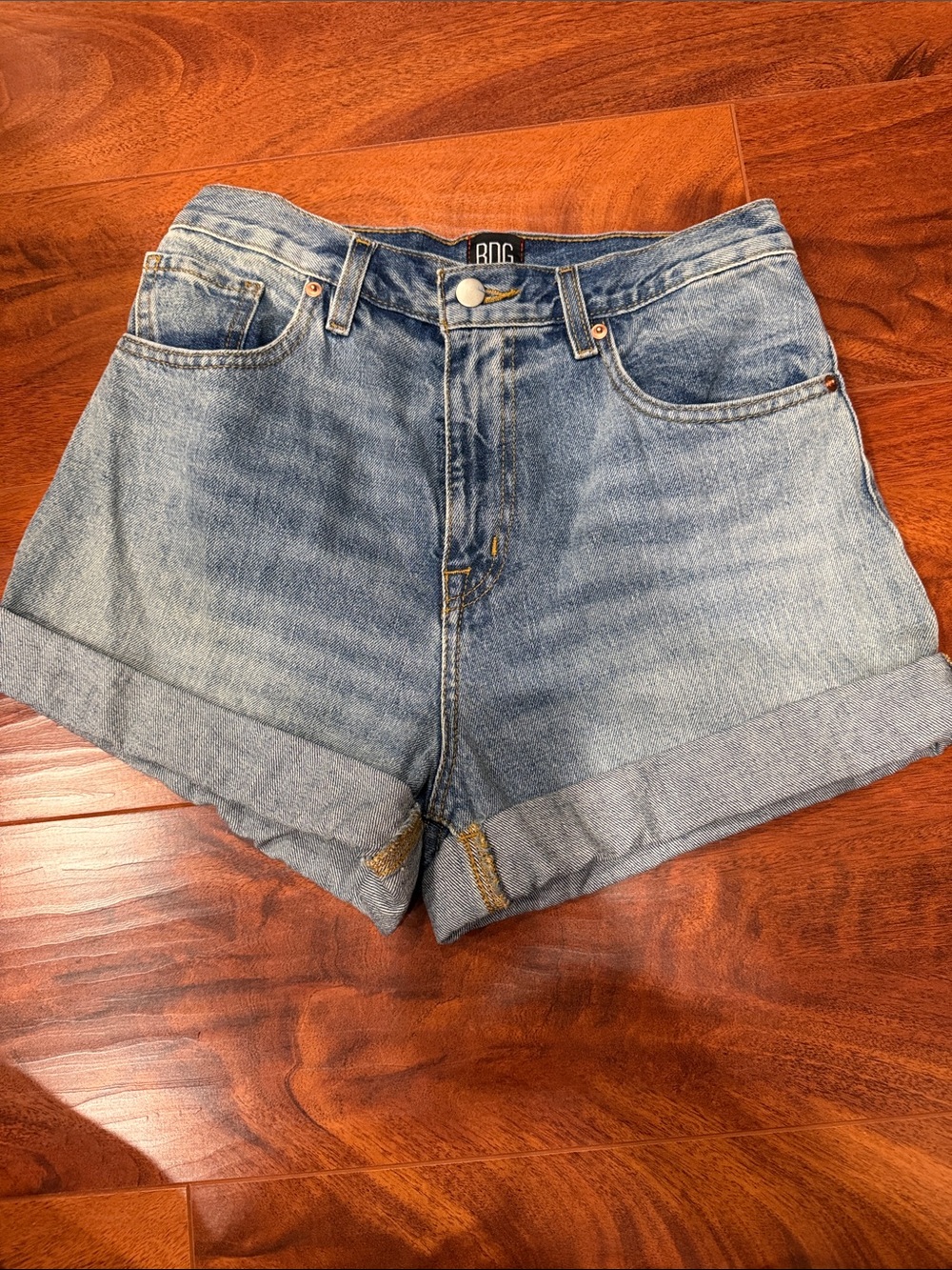 BDG Light Blue Rolled-Hem Denim Shorts